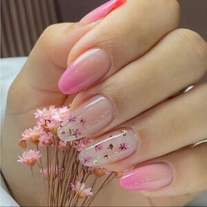 Acrylic Medium Almond Tip Soft Feminine Floral Pink Manicure Nail Professional